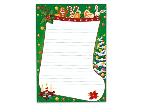 Buntes Briefpapier Schreibblock Briefbögen Notizblock mit Linien Motiv Weihnachten Winter Weihnachtsstiefel grün Wichtelgeschenk für Kinder Jungen Mädchen Schule (1 Block A5 mit 25 Blättern) von Limonia