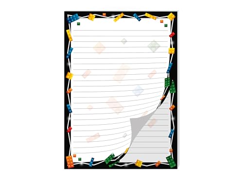 Buntes Motiv Briefpapier Briefblock Notizblock Schulheft Schreibblock liniert für Kinder Schule Bauklötze Bausteine schwarz (1 Block A4 mit 25 Blättern) von Limonia