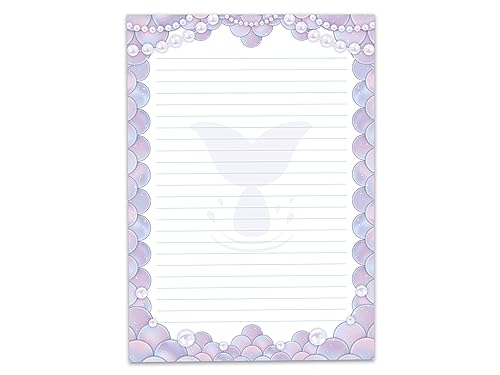 Buntes Motiv Briefpapier Schreibblock liniert für Mädchen Kinder Schule Meerjungfrau Mermaid lila (1 Block A4 mit 25 Blättern) von Limonia