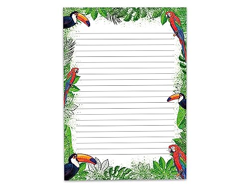 Buntes Motiv Briefpapier Schreibblock liniert für Mädchen Kinder Schule Papagei Tropen Blumen (1 Block A5 mit 25 Blättern) von Limonia