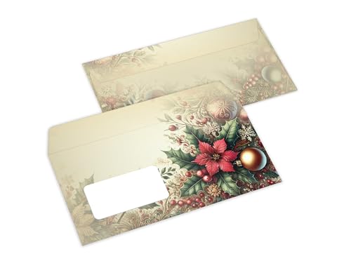 Umschläge für Briefe Kundenbriefe Weihnachtsmotiv Weihnachten Briefumschläge (250 Umschläge in DIN-lang Format mit Fenster/selbstklebend mit Abziehstreifen) von Limonia