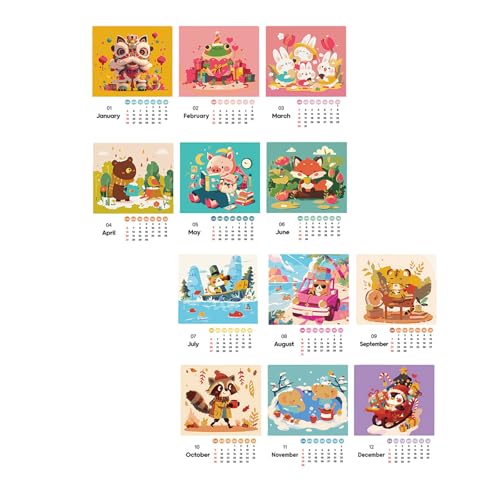 2025 Tischkalender Handgemalt Kalender Monatskalender Cartoon Tierkalender mit Farbe und Pinsel Tischkalender von Limtula