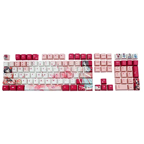 DYE-SUB PBT-Tastenkappen mit 108 Tasten, OEM-Profil, personalisierbar, Peach-Flower-Tastenkappe, ForCherry MX-Schalter, mechanische Tastatur, DIY-PBT-Tastenkappen, OEM-Profil, DYE-SUB, englische von Limtula