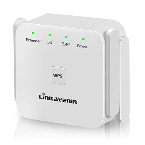 LINKAVENIR WLAN Verstärker WLAN Repeater, Dual WLAN Dualband 1200Mbit/s (867MBit/s 5GHz + 300MBit/s 2,4GHz) Mit 1 LAN Port 4 Antenne WLAN Verstärker Modus AP Modus Kompatibel zu Allen WLAN Geräten von LinKAVEniR