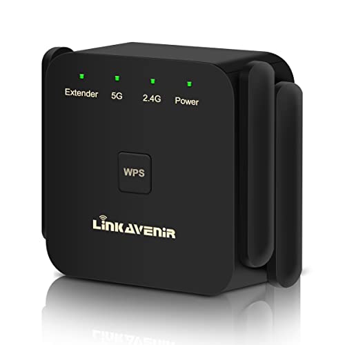 LINKAVENIR WLAN Verstärker WLAN Repeater, Dual WLAN Dualband 1200Mbit/s (867MBit/s 5GHz + 300MBit/s 2,4GHz) Mit 1 LAN Port 4 Antenne WLAN Verstärker Modus AP Modus Kompatibel zu Allen WLAN Geräten von LinKAVEniR