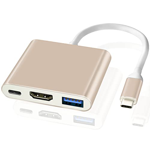 LinKAVEniR USB C auf HDMI Adapter 4K HDMI Konverter für MacBook, USB C auf USB 3.0 Hub, 3 in 1 Multiport USB C Adapter mit PD-Ladeanschluss für Laptop, Smartphone und mehr USB C Geräte (Gold) von LinKAVEniR