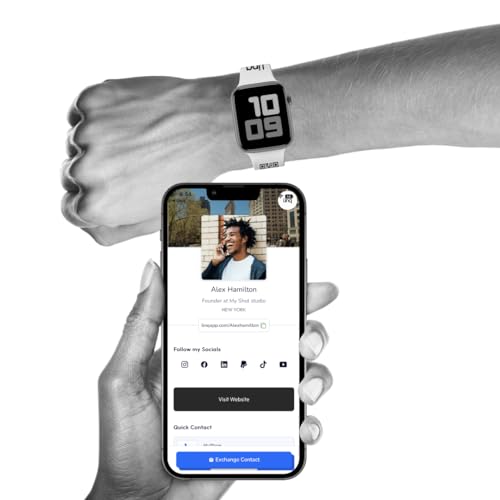 Linq Band V2 für Apple Watch, Smart NFC- und QR-Armband, einfach Kontaktinformationen, soziale Medien und mehr teilen (Weiß, 44 mm) von LinQ