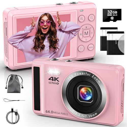 Digitalkamera 4K 64MP Kompakte Digitalkamera mit Autofokus Fotoapparat Kamera mit 32GB SD-Karte und 2 Batterien für Jungen, Mädchen, Kinder, Anfänger, Teenager von LinSewsy