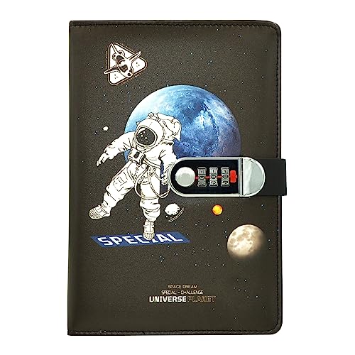 LinYesh Lockable Diary, PU Leather Locked Notebook(Universe Space Astronaut), A5 Secret Travel Journal with Lock for Writing Office School Supplies Birthday Gift von LinYesh