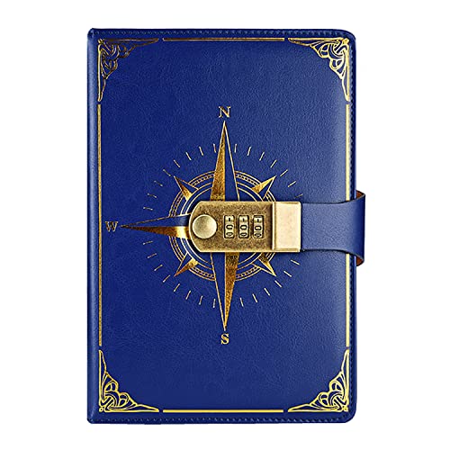 LinYesh PU Leather Journal with Code Lock, Retro Nautical Pattern Notebook, A5 Secret Password Notepad Diary Journal Travel Diary Organiser with Combination Lock, Personal Code Lock von LinYesh