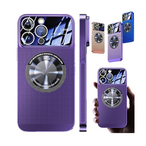 Electroplating Heat Dissipation Magnetic Hollow Phone Case for iPhone 12 13 14 15 Pro Max Plus,Large Window Plating Fine Hole Protector Cover,Ice Sense Ultra Slim Cover (14 pro max, Purple) von LinZong
