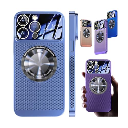 Electroplating Heat Dissipation Magnetic Hollow Phone Case for iPhone 12 13 14 15 Pro Max Plus,Large Window Plating Fine Hole Protector Cover,Ice Sense Ultra Slim Cover (15 pro, Light Blue) von LinZong