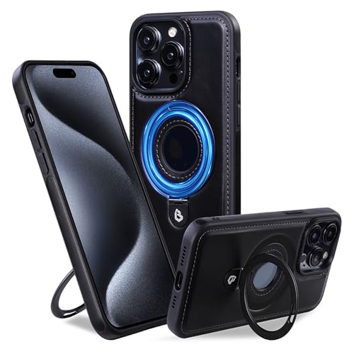 Luxurious Leather Invisible Stand Phone Case for iPhone 15 14 13 12 Pro Max,Slim Shockproof Cover,with Magnetic Invisible Ring Stand,Business Texture Leather Back Cover (Black, 12pro) von LinZong