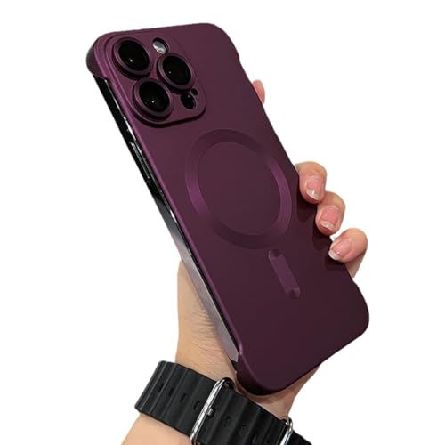 Matte PC Ultra Thin for iPhone Case,Borderless Matte Phone Case for iPhone 15 14 13 12 Pro Max,Metallic Paint Ultra Thin Full Coverage Magnetic Phone Case with Lens Protector (12promax, Plum color) von LinZong