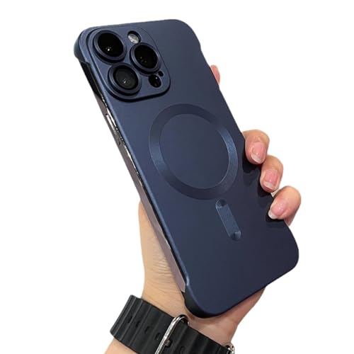 Matte PC Ultra Thin for iPhone Case,Borderless Matte Phone Case for iPhone 15 14 13 12 Pro Max,Metallic Paint Ultra Thin Full Coverage Magnetic Phone Case with Lens Protector (13pro, Dark Blue) von LinZong