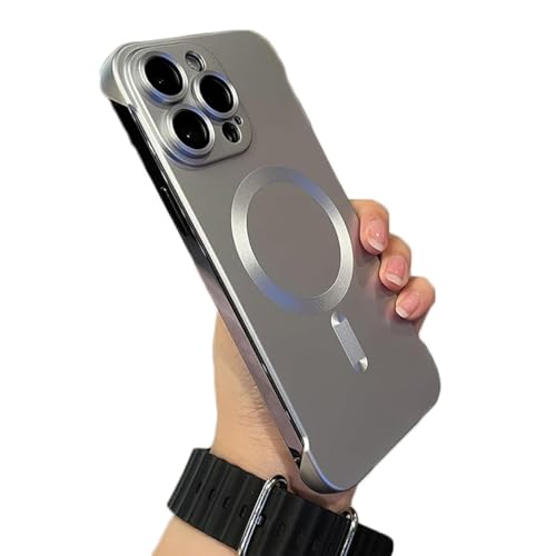 Matte PC Ultra Thin for iPhone Case,Borderless Matte Phone Case for iPhone 15 14 13 12 Pro Max,Metallic Paint Ultra Thin Full Coverage Magnetic Phone Case with Lens Protector (13pro, Silver) von LinZong