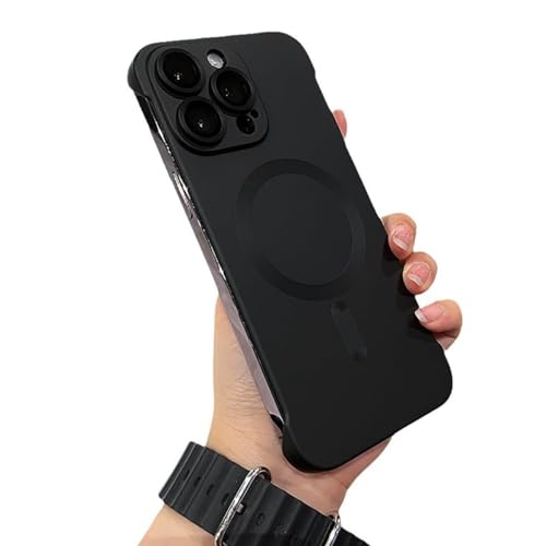 Matte PC Ultra Thin for iPhone Case,Borderless Matte Phone Case for iPhone 15 14 13 12 Pro Max,Metallic Paint Ultra Thin Full Coverage Magnetic Phone Case with Lens Protector (14plus, Black) von LinZong