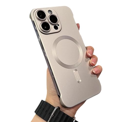 Matte PC Ultra Thin for iPhone Case,Borderless Matte Phone Case for iPhone 15 14 13 12 Pro Max,Metallic Paint Ultra Thin Full Coverage Magnetic Phone Case with Lens Protector (14promax, Gold) von LinZong