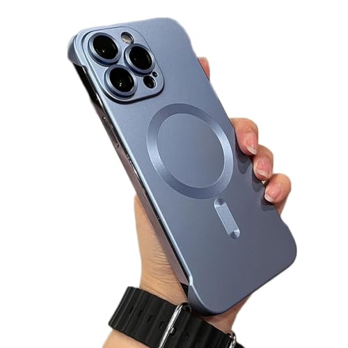 Matte PC Ultra Thin for iPhone Case,Borderless Matte Phone Case for iPhone 15 14 13 12 Pro Max,Metallic Paint Ultra Thin Full Coverage Magnetic Phone Case with Lens Protector (15promax, Light Blue) von LinZong