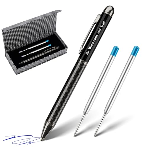 Lindahandel Kugelschreiber Personalisiert mit Gravur, 0.7mm Schreiblinienbreite, 2 Minen, Geschenkbox, Tinte auf Ölbasis, Geschenke für Frauen Männer Arbeitskollegen Lehrer (Blau) von Lindahandel