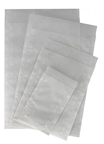 250 Lindner Pergamin-Tüten mit Klappe, 18 Größen zur Auswahl. (714-125 x 230 + 20 mm Klappe) von Lindner