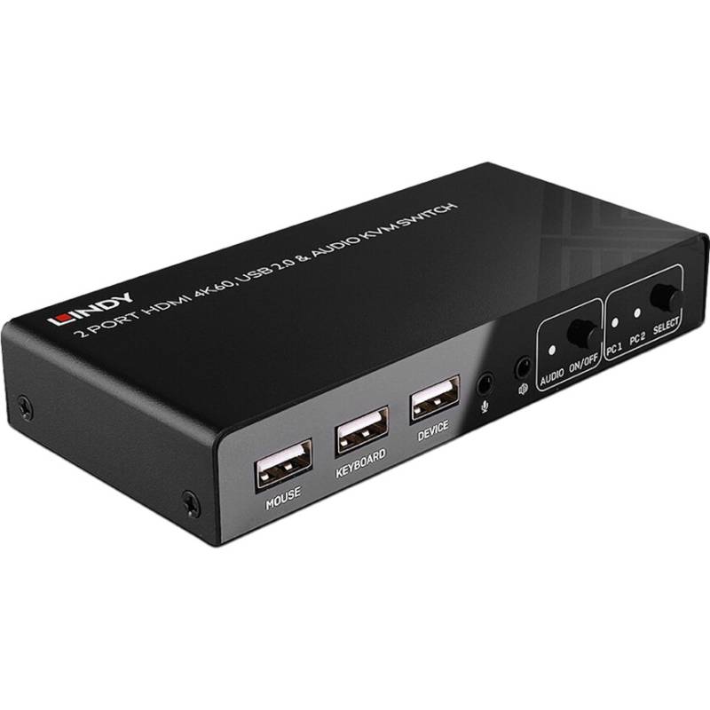 2 Port KVM Switch HDMI 4K60, USB 2.0 & Audio, KVM-Switch von Lindy