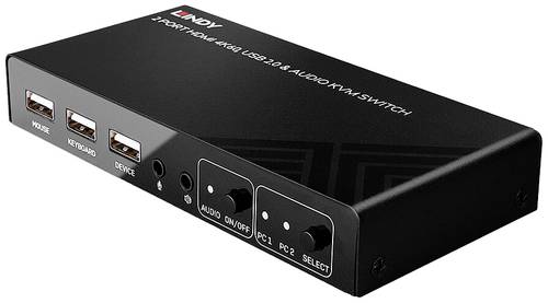 LINDY 2 Port KVM Switch HDMI 4K60, USB 2.0 & Audio 2 Port KVM-Umschalter HDMI 4096 x 2160 Pixel von Lindy