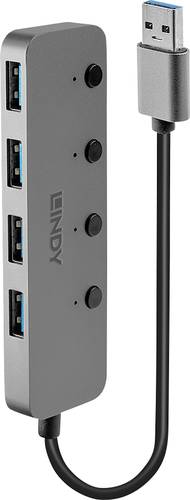 LINDY 4 Port USB 3.0 Hub mit Ein-/Ausschaltern 4 Port USB 3.0-Hub einzeln schaltbar Grau von Lindy