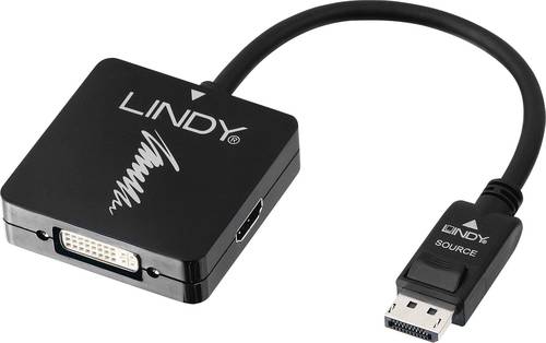 LINDY 41028 DisplayPort / HDMI / VGA / DVI Konverter [1x DisplayPort Stecker - 3x HDMI-Buchse, VGA-B von Lindy