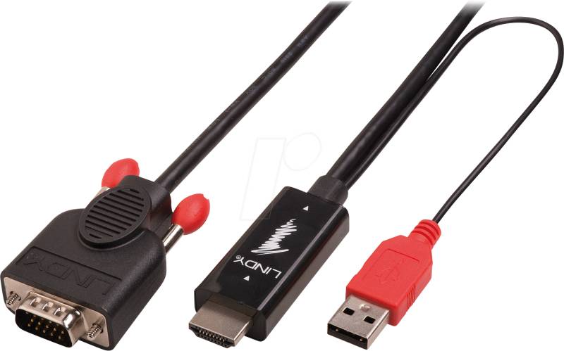 LINDY 41455 - VGA auf HDMI A Stecker, USB Strom, 1 m von Lindy