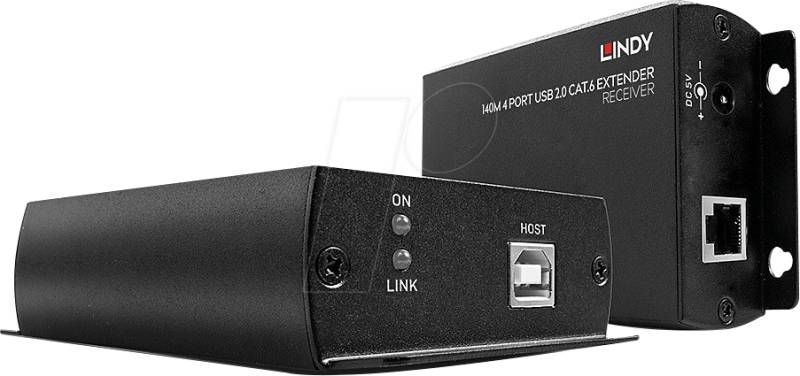 LINDY 42710 - USB 2.0 Hub, 4 Port, Verlängerung, Cat6, 140 m von Lindy