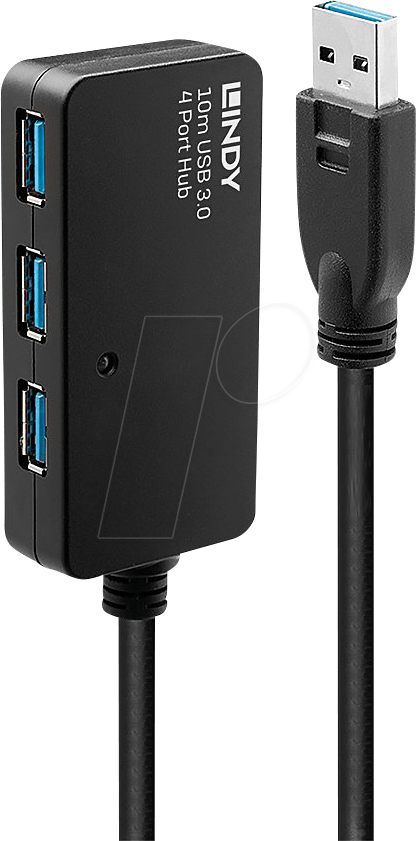 LINDY 43159 - USB 3.0 Hub, 4 Port, Verlängerung, aktiv, Daisy Chain, 10 m von Lindy