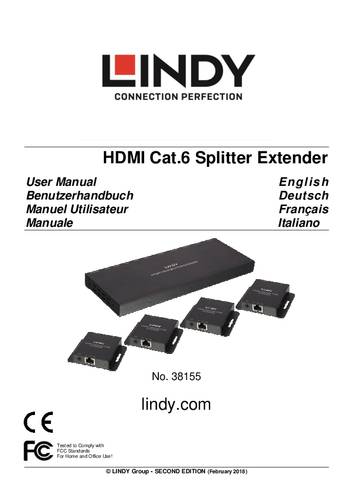 LINDY 50m Cat.6 4 Port Hdmi Splitter von Lindy