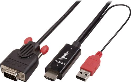 LINDY HDMI / VGA Adapterkabel HDMI-A Stecker, VGA 15pol. Stecker 3.00m Schwarz 41457 HDMI-Kabel von Lindy