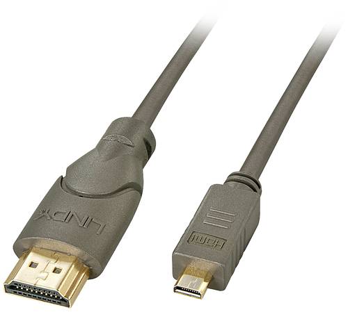 LINDY HDMI Anschlusskabel HDMI-A Stecker, HDMI-Micro-D Stecker 2.00m Grau 41353 Rund, doppelt geschi von Lindy
