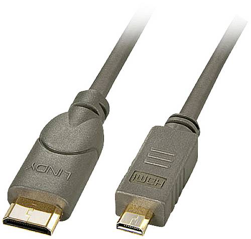 LINDY HDMI Anschlusskabel HDMI-Mini-C Stecker, HDMI-Micro-D Stecker 0.50m Grau-Silber 41340 High Spe von Lindy