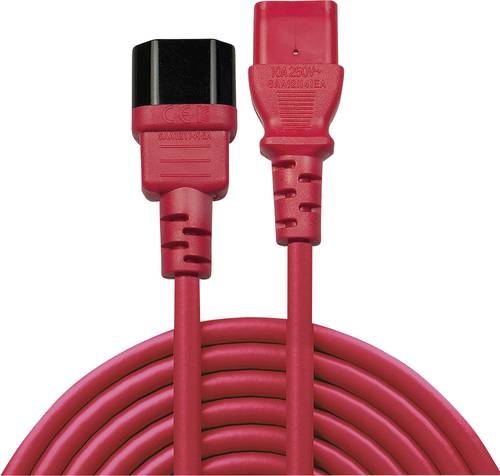 LINDY Strom Verlängerungskabel [1x Kaltgeräte-Stecker C14 - 1x Kaltgeräte-Buchse C13] 0.50m Rot von Lindy