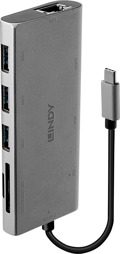 LINDY USB 3,1 Type C Multi-Port Converter - Docking Station - USB-C - VGA, HDMI - GigE (43278) von Lindy