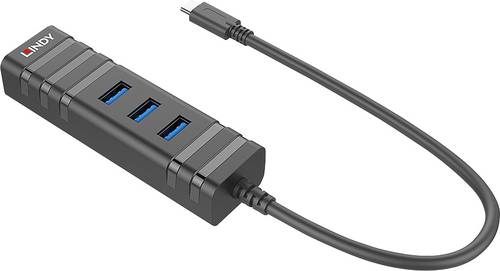 LINDY USB 3.1 Hub und GB Ethernet Adapt. 3 Port USB 3.2 Gen 1-Hub (USB 3.0) Schwarz von Lindy