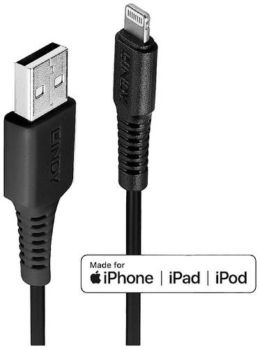 LINDY USB-Kabel USB 2.0 Apple Lightning Stecker, USB-A Stecker 0.50m Schwarz 31319 von Lindy