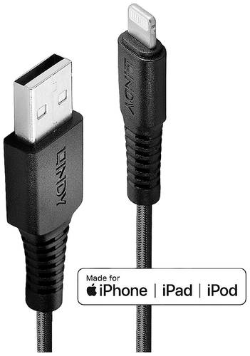 LINDY USB-Kabel USB 2.0 Apple Lightning Stecker, USB-A Stecker 2.00m Schwarz 31292 von Lindy