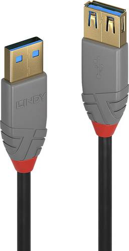 LINDY USB-Kabel USB 3.2 Gen1 (USB 3.0 / USB 3.1 Gen1) USB-A Stecker, USB-A Buchse 0.50m Schwarz 3676 von Lindy