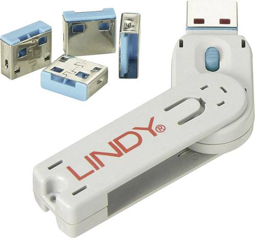 LINDY USB Port Schloss USB-Lock + Key 4er Set Blau inkl. 1 Schlüssel 40452 von Lindy