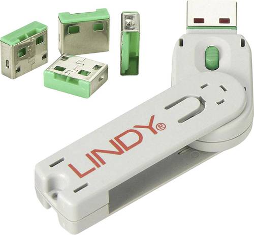 LINDY USB Port Schloss USB-Lock + Key 4er Set Grün inkl. 1 Schlüssel 40451 von Lindy