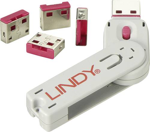 LINDY USB Port Schloss USB-Lock + Key 4er Set Rosa inkl. 1 Schlüssel 40450 von Lindy