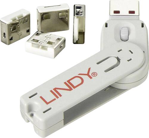 LINDY USB Port Schloss USB Port Lock + Key 4er Set Weiß inkl. 1 Schlüssel 40454 von Lindy