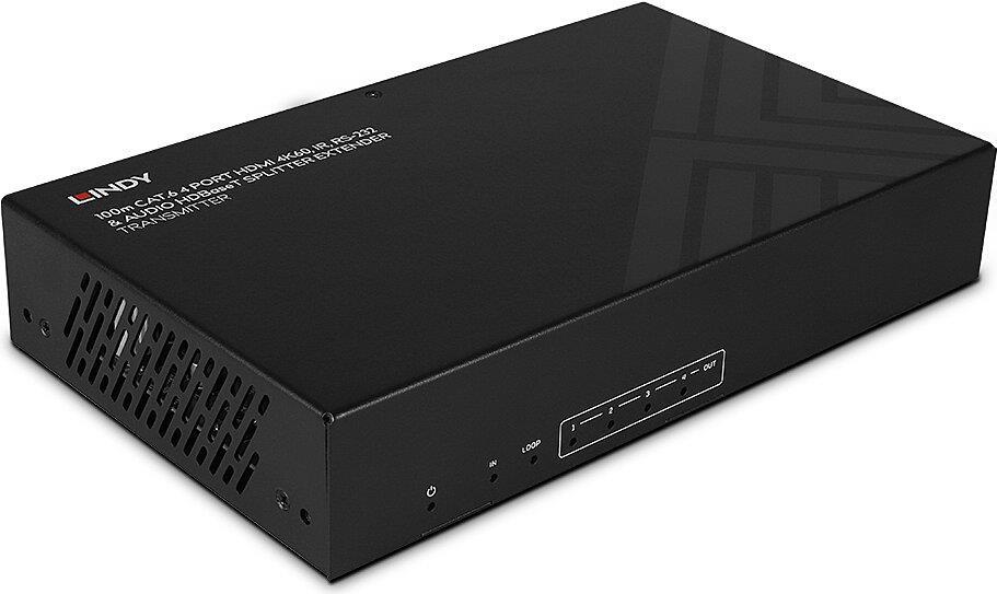 Lindy 100m Cat.6 4 Port HDMI 4K60 HDBaseT Splitter Extender HDBaseT Transmitter mit eingebautem 4-Port-Splitter und PoC-Funktion (38355) von Lindy