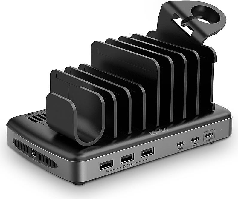Lindy 160W 6 Port USB-Ladestation Zum gleichzeitigen Laden von bis zu 6 Smartphones, Tablets und/oder eines Laptops oder Macbooks (73436) von Lindy