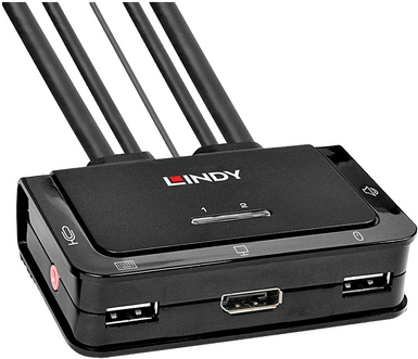 Lindy 2 Port DisplayPort 1.2, USB 2.0 & Audio Cable KVM Switch Umschalten zwischen 2 Computern mit DisplayPort-Anschluss mit nur einer Tastatur, Maus und Monitor (42344) von Lindy