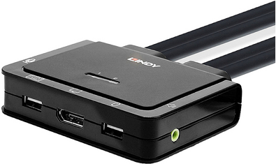 Lindy 2 Port DisplayPort 1.2, USB Typ C, USB 2.0 & Audio Cable KVM Switch Steuern eines DisplayPort-PCs und eines USB Typ C Laptops mit einer Konsole (42346) von Lindy